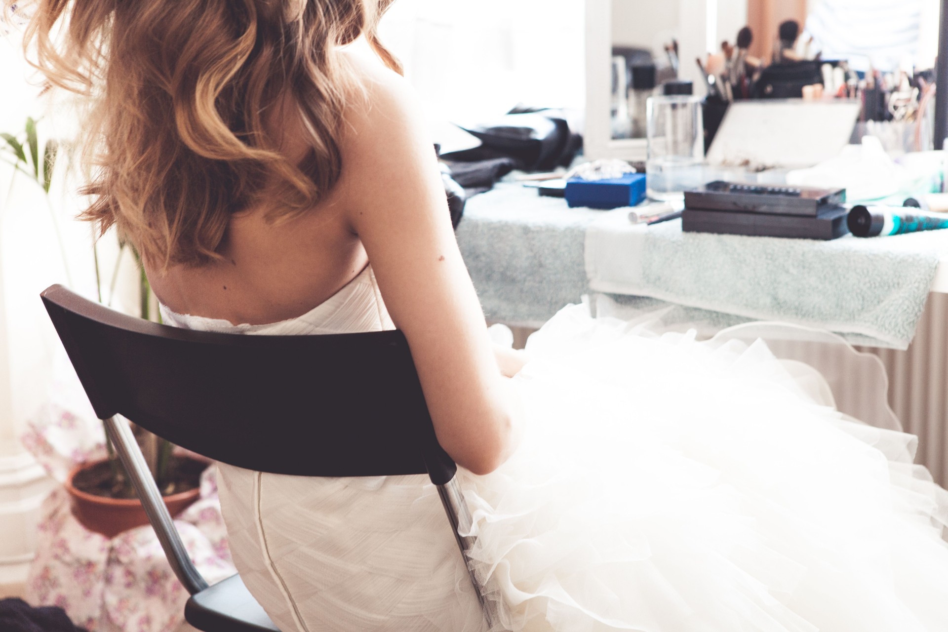 Bride getting ready on wedding day